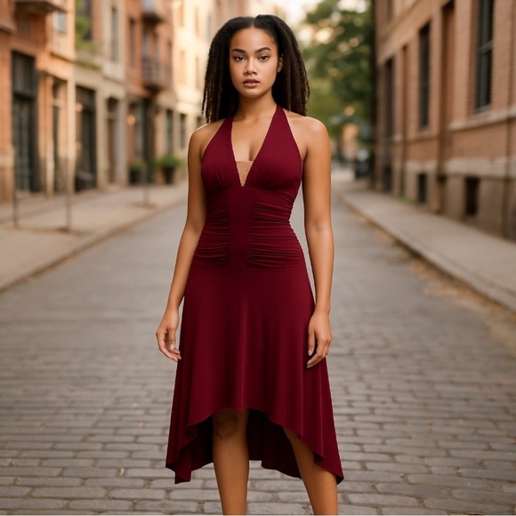 Fairygrunge Vintage Women’s Sz.M Burgundy Halter Dress High-Low ~Y2K Party Glam - Picture 11 of 11